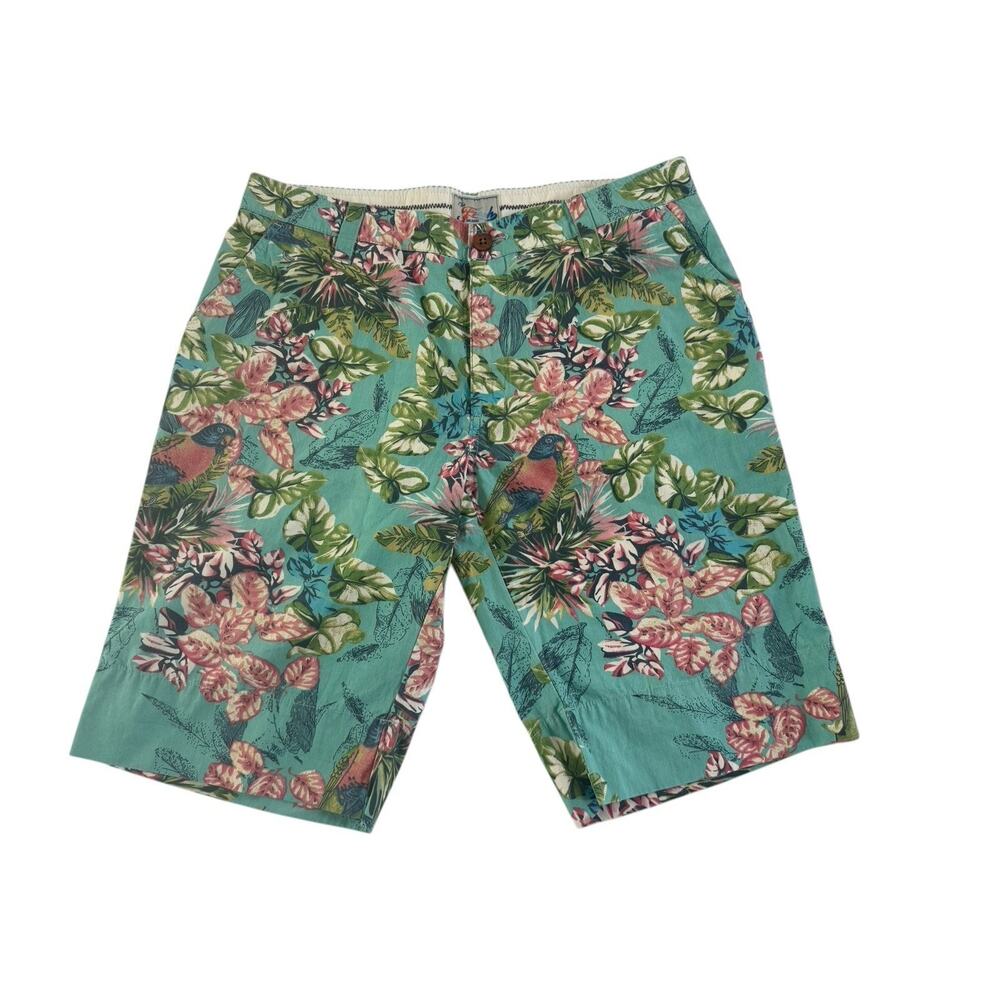 The Fresh Brand Shorts Mens 32 Hawaiian Floral Bermuda 11.5” Turquoise #5555
